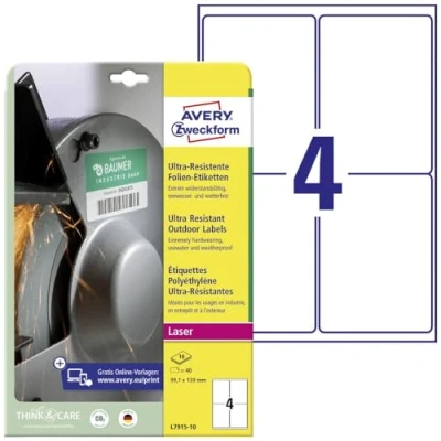 Afbeelding van Avery L7915 10 weerbestendige etiketten ft 99,1 x 139 mm (b h), 40 etiketten, wit etiket