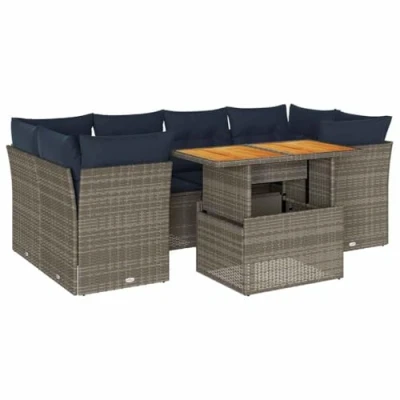 Afbeelding van vidaXL 7 delige Loungeset met kussens poly rattan grijs