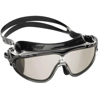Afbeelding van CRESSI Skylight Goggles Black/Black Grey Spiegel Zwembril voor snorkelen en zwembad volwassenen, 180 zicht, anti condens, 100% uv bescherming, zwart/zwart/grijs, spiegellens, eenheidsmaat