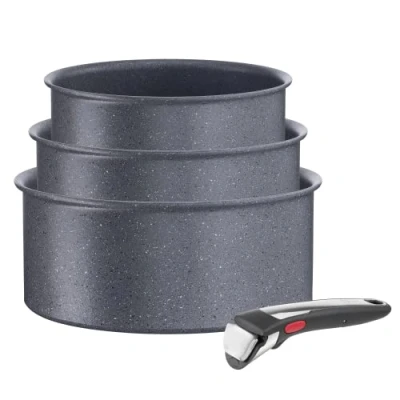 Afbeelding van Tefal Ingenio Set van 3 pannen 16/18/20 cm + afneembare handgreep, inductie, antiaanbaklaag, stapelbaar, vaatwasmachinebestendig, gemaakt in Frankrijk, Natural On L7669253