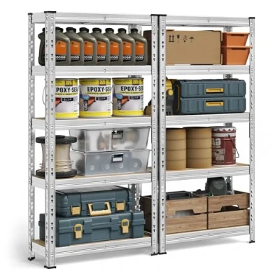 Afbeelding van SONGMICS Rek voor zware lasten, set van 2, kelderrek, 30 x 75 150 cm, draagvermogen tot 875 kg, eenvoudige montage, opbergrek, verstelbare planken, zilver GLR451E01