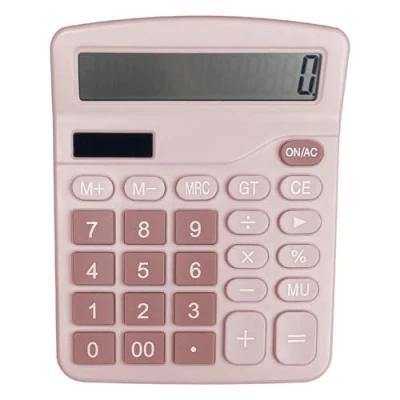Afbeelding van Gvolatee rekenmachine, rekenmachine op zonne energie, groot lcd display met 12 cijfers, voor kantoor, thuis en school, mini standaardfunctie, bureaurekenmachine grote knoppen, roze