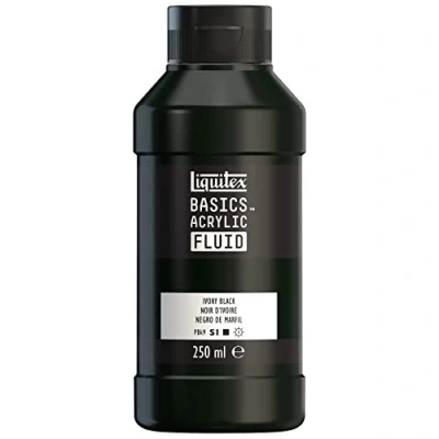 Afbeelding van Liquitex Basics Fluid Acrylverf met vloeibare consistentie, sneldrogend, lichtecht, waterdicht, op waterbasis, 250 ml fles, ivoorzwart