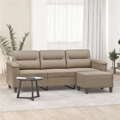 Afbeelding van vidaXL Driezitsbank met voetenbank 180 cm microvezelstof taupe