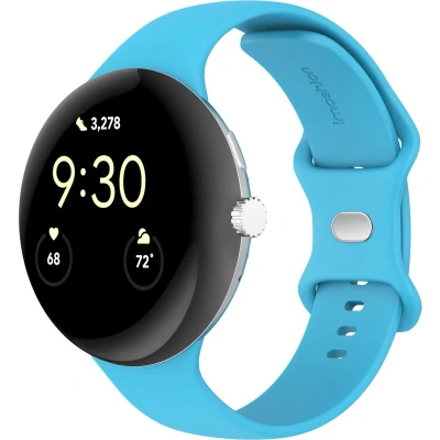 Afbeelding van imoshion Bandje Geschikt voor Google Pixel Watch 3 45 mm Maat L Siliconen band zilver knoopje Blauw