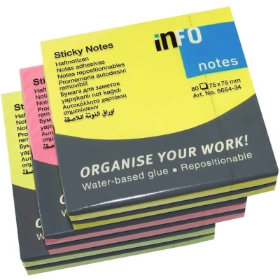 Afbeelding van Info sticky notes Brilliant 6 x 80 vel 75x75mm 3 kleuren IN 5654 21