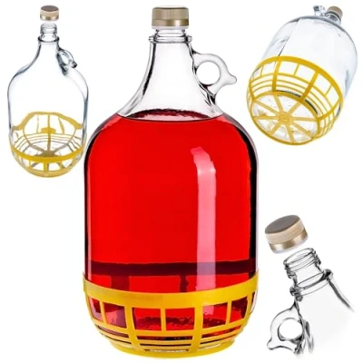 Afbeelding van KADAX 5 liter glazen wijnballon, smalle opening, fermentatieballon, gallon, fermentatiecontainer, fles, ballon met kunststof mand