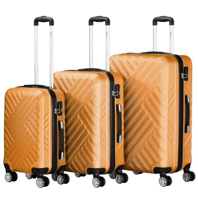 Afbeelding van Zelsius Set van 3 koffers met harde schaal, ABS, groot, cijferslot, dubbele wielen en binnenwand, trolley, handbagage, Oranje