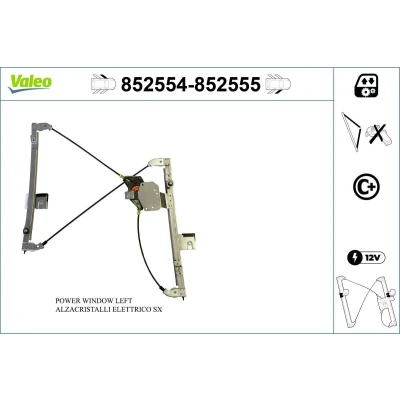 Afbeelding van Valeo Raammechanisme Links voor Electrisch Zonder elektro motor Met comfort functie 852554 VOLKSWAGEN: Polo III Hatchback