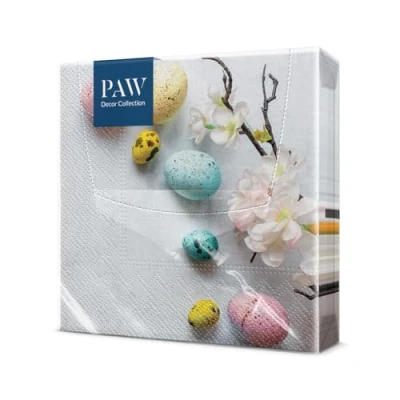 Afbeelding van PAW Papieren servetten, 3 laags (33 x 33 cm), 20 stuks, perfect voor Pasen, feesten, lente en vieringen, tafelservetten, kleurrijk, de paashoek