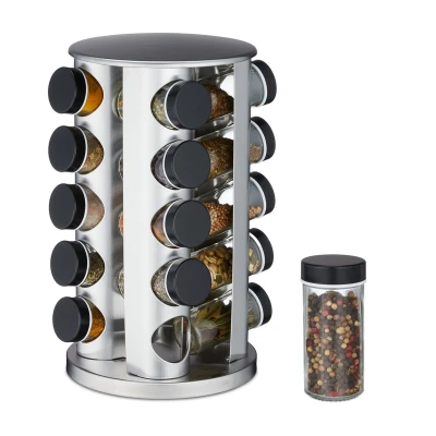 Afbeelding van Relaxdays kruidencarrousel rvs met 20 potjes draaibaar kruidenrek modern aanrecht