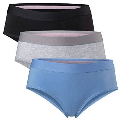 Afbeelding van DANISH ENDURANCE Set van 3 shorts biologisch katoen, stretch, zacht en comfortabel, voor dames, Veelkleurig (1x Zwart, 1x Lichtgrijs, Lichtblauw)