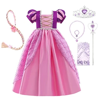 Afbeelding van Lito Angels kostuum prinses Raponsje, verkleedpartij, prinsessenjurk met accessoires voor kleine kinderen en meisjes, Halloween, verjaardagsfeestje, leeftijd 4 5 jaar