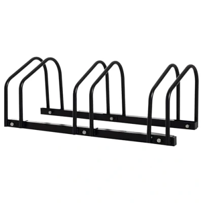 Afbeelding van HOMCOM Fietsenrek met 3 fietsen, fietsopslag, 65 mm, afmetingen: 76 L x 33 B 27 H cm, staal, zwart