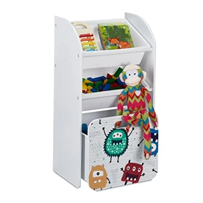 Afbeelding van Relaxdays smalle speelgoedkast witte kinderkast met opbergboxen opbergkast babykamer