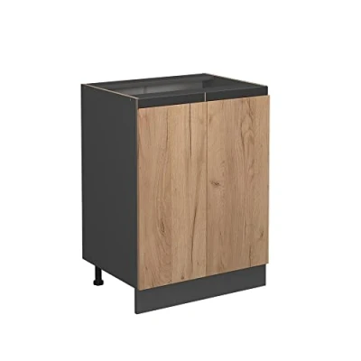 Afbeelding van Vicco Keukenonderkast R Line, Krachtige eik goud/Antraciet, 60 cm J vorm, zonder werkblad