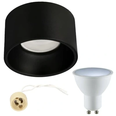 Afbeelding van EDO Rond LED Spot de Plafond Encastrable ZAMA S Black avec 5,5W 4000K Blanc Neutre 500lm GU10 230V Ø85*50mm, Plafonnier Luminaire Noir Lampe en Aluminium Encastré Plat