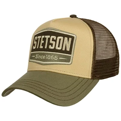 Afbeelding van Stetson Car Club Trucker Pet voor dames en heren, katoen, eenheidsmaat (55 60 cm), verstelbare mesh snapback met luchtig net, meerkleurig, zomer / winter, Highway Olive