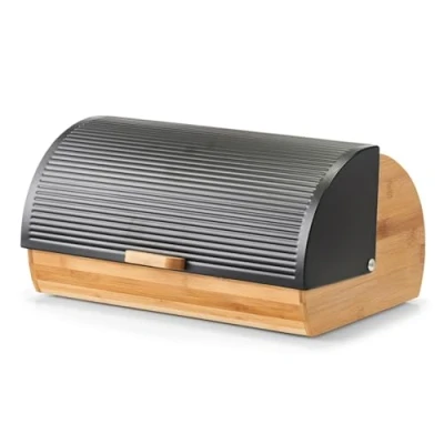 Afbeelding van Zeller Luxe Broodtrommel hout / wit met klep/deksel 39 cm brooddoos brood bewaardoos