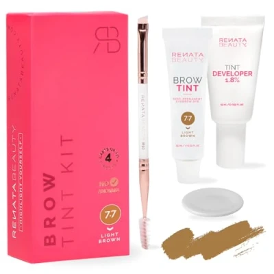Image de Renata Beauty Kit de Teinture pour Sourcils Coloration des Sourcil Avec Couleur, Crème Oxydante et Brosse Effet Longue Durée Jusqu&#039;à 4 Semaines 30 Utilisations [Brun Clair]