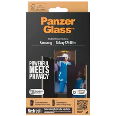 Image de Verre Trempé Samsung Galaxy S24 Ultra: PanzerGlass Privacy Ultra Wide Fit Anti Bacterial Screenprotector incl. applicator