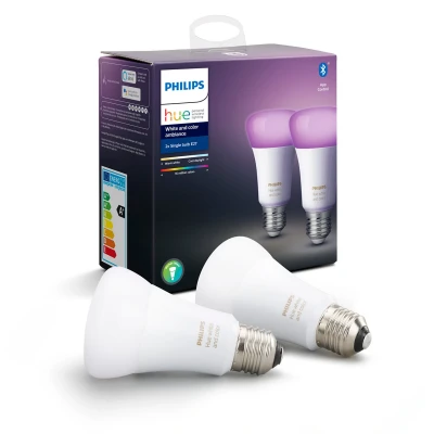 Afbeelding van Philips Hue E27 LED Lamp 9W RGBWW, White and Color Ambiance, 2 Pack