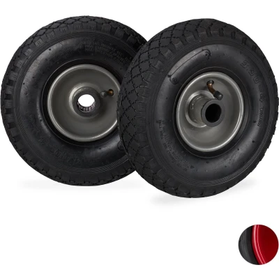 Afbeelding van Relaxdays steekwagenwiel 3.00 4 set van 2 stuks stalen velg reservewiel luchtband Zwart grijs