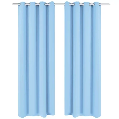 Afbeelding van Gordijnen met metalen ringen verduisterend 135x175 turquoise 2 st