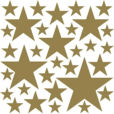 Afbeelding van PREMYO Set van 32 muurstickers voor kinderen, sterren, wanddecoratie, babykamer, eenvoudig aan te brengen, goudkleurig