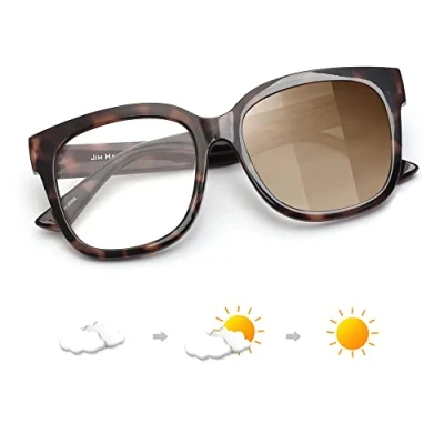 Afbeelding van JIM HALO Blauwlichtbril voor dames Oversized vierkante computerbril CP metalen frame, Schildpad/fotochroom frame (licht bruin)
