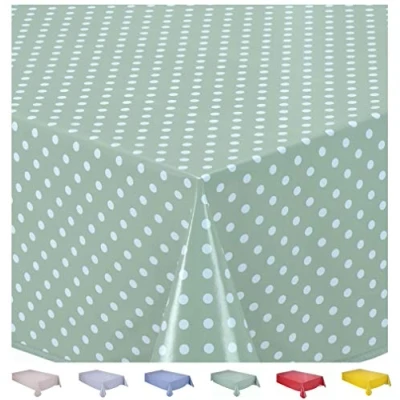 Afbeelding van Home Direct Tafelkleed van pvc, rechthoekig, 140 x 180 cm, kleine stippen, saliegroen