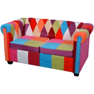 Afbeelding van vidaXL Tweezitsbank Chesterfield stijl stof meerkleurig