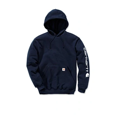 Afbeelding van Carhartt Workwear Hoodie Original Fit met logo op de mouwen, donkerblauw, M