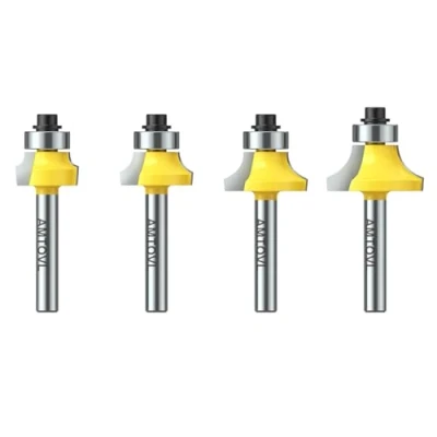 Afbeelding van AMTOVL 4 delige freesset met 6,35 mm schacht en afgeronde randen, radius 1/8 inch, 3/16 1/4 5/16 inch