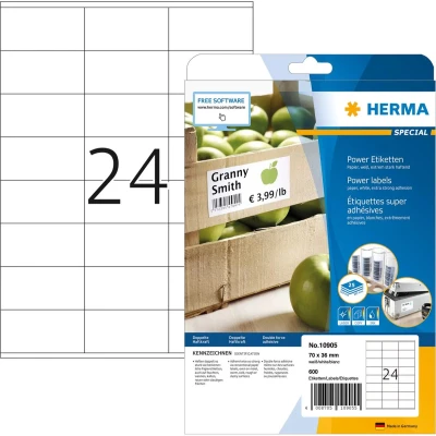 Afbeelding van Herma 10905 Universele etiketten 70 x 36 mm Papier Wit 600 stuk(s) Permanent hechtend Inkjet, Laser (zwart/wit), (kleur), Kopiëren