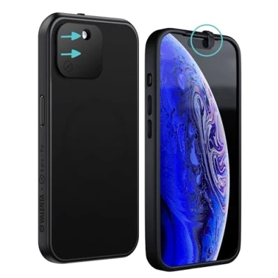 Afbeelding van Valenta x Spy Fy iPhone 15 Hoesje met Camera Covers aan Voor én Achterkant Beschermt je Privacy en Camera’s Case Zwart