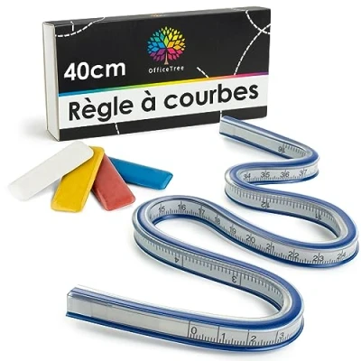 Afbeelding van OfficeTree flexibele liniaal 40 cm van kunststof vinyl gebogen naaien en tekenen met het perfecte gereedschap 4 x krijt