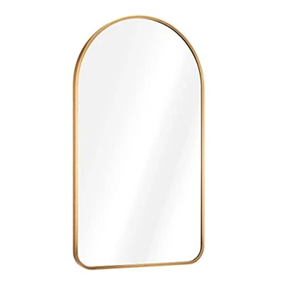 Afbeelding van Navaris wandspiegel in goudkleurig frame Boogvormig design 3x45x80 cm Spiegel inclusief bevestigingsmateriaal Op te hangen of neer zetten
