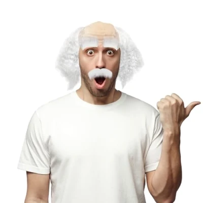 Afbeelding van XNIVUIS Lot de 3 perruques pour grand père Costume Barbe Perruque Vieux homme blanc chauve Professeur scientifique déguisement fête
