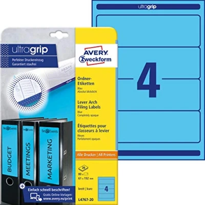 Afbeelding van Avery Zweckform L4767 20 Ordnerrugetiketten Ft 19,2 X 6,1 Cm (b H), 80 Etiketten, Blauw Etiket