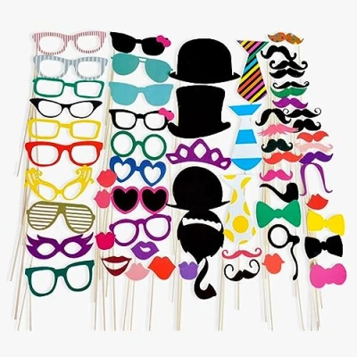 Afbeelding van 58 stuks grappige bruiloftsfotocabine accessoires snor voor verjaardag, bruiloft, feest