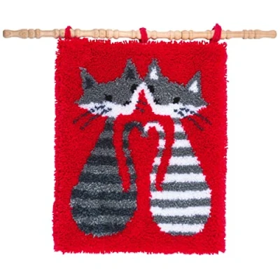 Afbeelding van PN 0156930 Knooptapijt kit Streepjes katten Vervaco