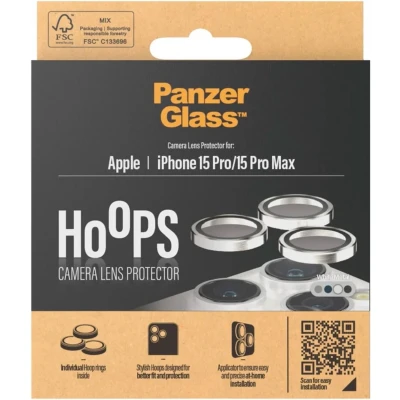 Afbeelding van PanzerGlass Optical Hoop Rings Geschikt voor Apple iPhone 15 Pro / Max Camera Lens Protector Glas Schokbestendig Krasbestendig met Applicator Metaal Wit
