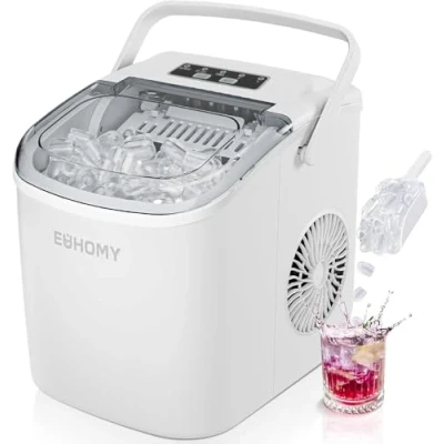 Afbeelding van EUHOMY ijsblokjesmachine, kleine 9 ijsblokjes in 6 minuten, zelfreinigende met draaggreep en ijsmand, 12 kg/dag, geschikt voor keuken,