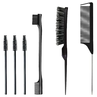 Image de 3 Pièces Brosse à Taquiner, Peigne Double Tranchant, de Cheveux, Queue Rat, Set avec Sourcils (Noir)