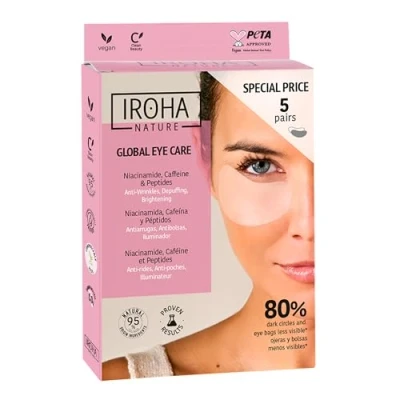 Afbeelding van Iroha Nature 5 stuks anti aging oogpleisters niacinamide, cafeïne en peptiden Vermindert rimpels, expressielijnen, wallen ogen Hyaluronzuur hydratatie Veganistisch