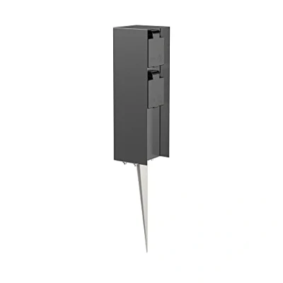Afbeelding van ledscom.de POMI Tuinstekkerzuil met grondpen voor buiten, IP44, 2 voudig, antraciet, vierkant, 23 cm