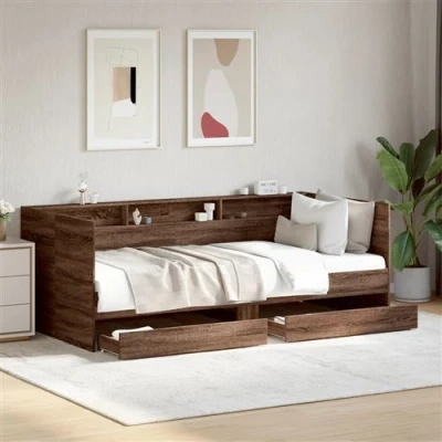 Afbeelding van vidaXL Slaapbank met lades 90x190 cm bewerkt hout bruin eikenkleurig
