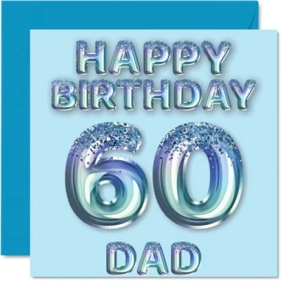 Afbeelding van Verjaardagskaart 60 jaar voor papa Blauwe ballonnen met glitter Verjaardagskaarten van zoon, dochter, 145 mm x