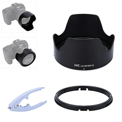 Afbeelding van JJC Bajonet zonneklep voor Canon RF 35 mm F1.8 Macro IS STM lens, omkeerbare met adapterring en pvc beschermpad, vermindert reflecties van de lens